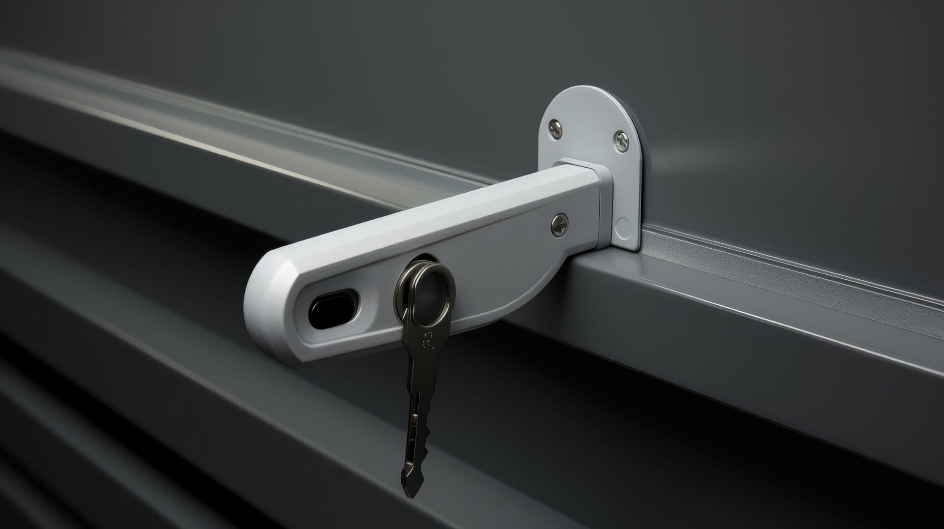Close-up of a key-operated locking mechanism on a metal door